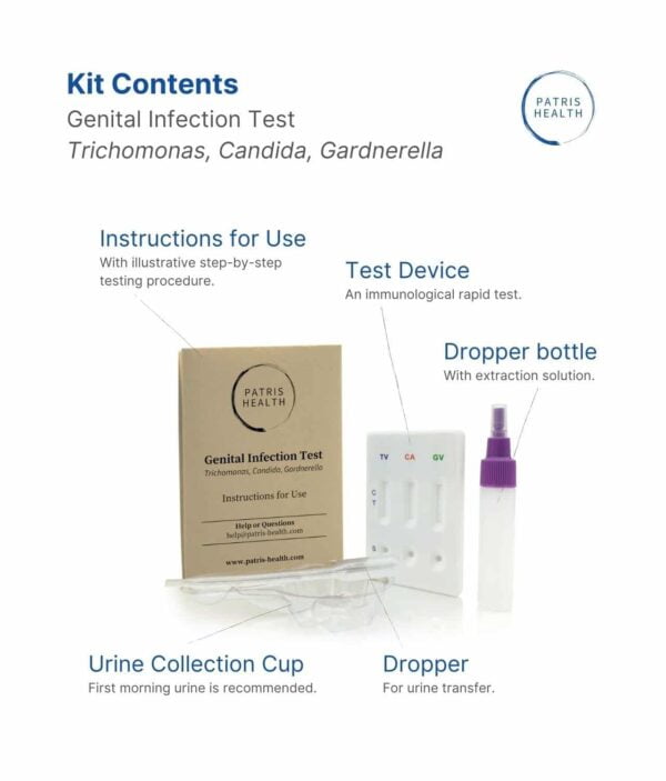 Patris Health - Contents of the Genital Infection Home Test Kit