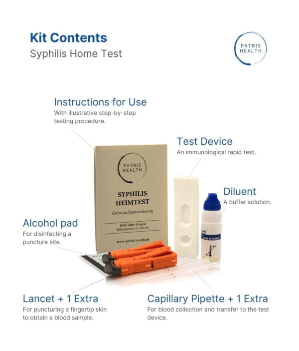 Patris Health® Syphilis Home Test - Contents of the Kit.