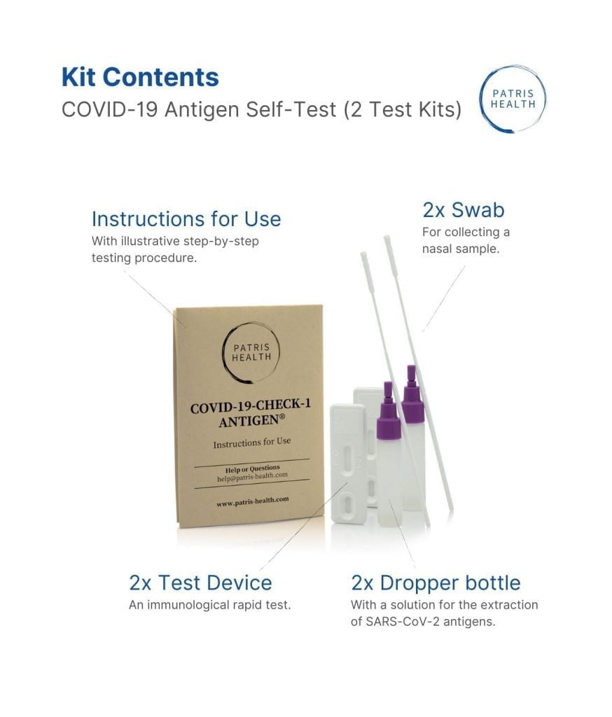 Patris Health - Contents of the COVID-19-CHECK-1 Antigens self-test