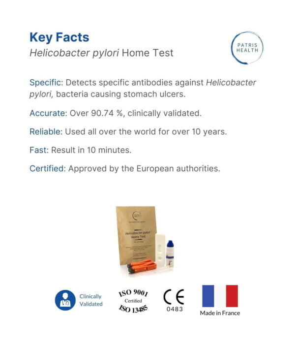 Key Facts about the Patris Health® Helicobacter pylori Home Test.