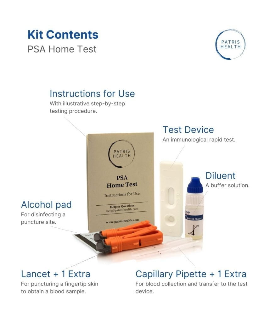 Patris Health® Prostate PSA Home Test - Kit Contents.