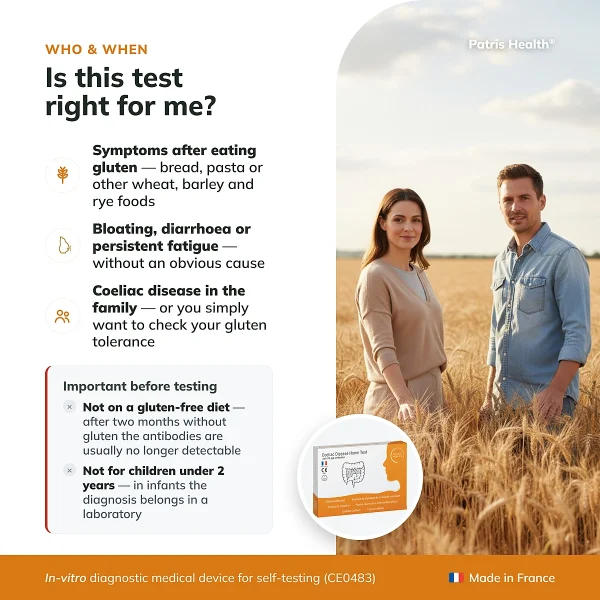Patris Health Coeliac Disease Home Test who the test is suitable for
