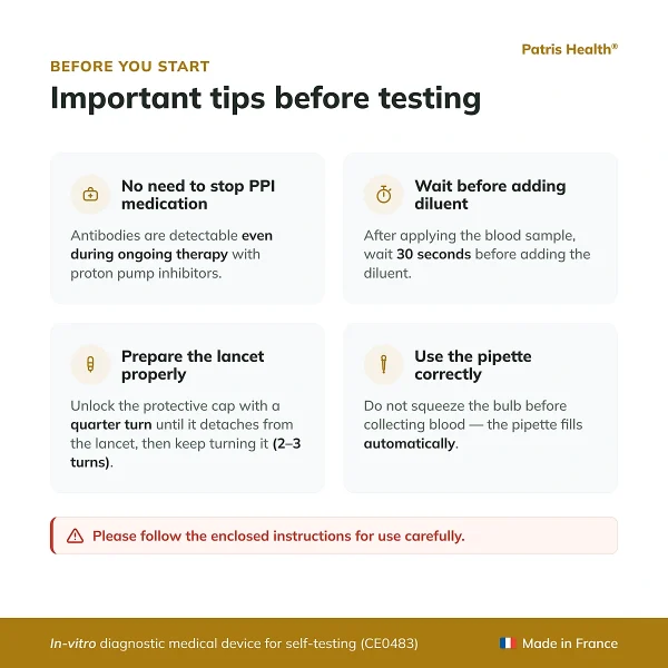 Important tips before using the Patris Health Helicobacter pylori Home Test