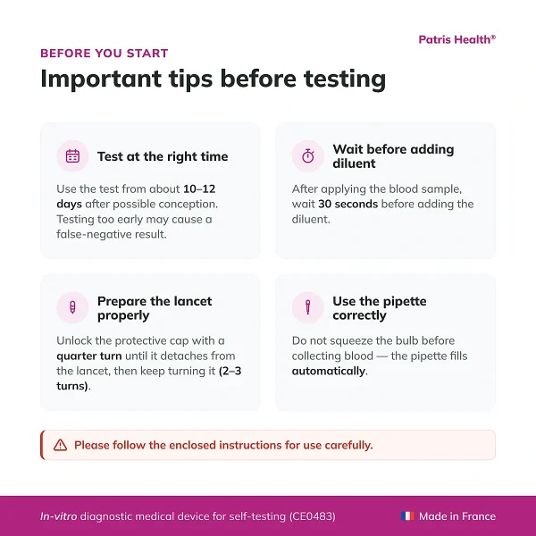 Important tips before using the Patris Health Pregnancy Blood Test