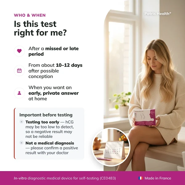 Infographic showing who the Patris Health Pregnancy Blood Test is suitable for