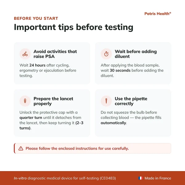 Patris Health PSA Home Test important tips before testing