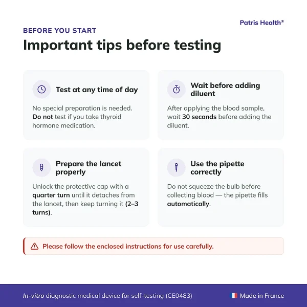 Patris Health Thyroid TSH Home Test important tips before testing