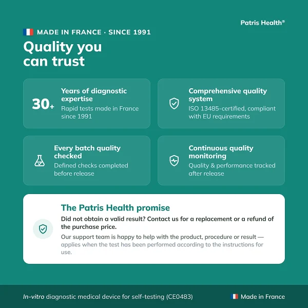 Quality highlights of the Patris Health Allergy Home Test made in France