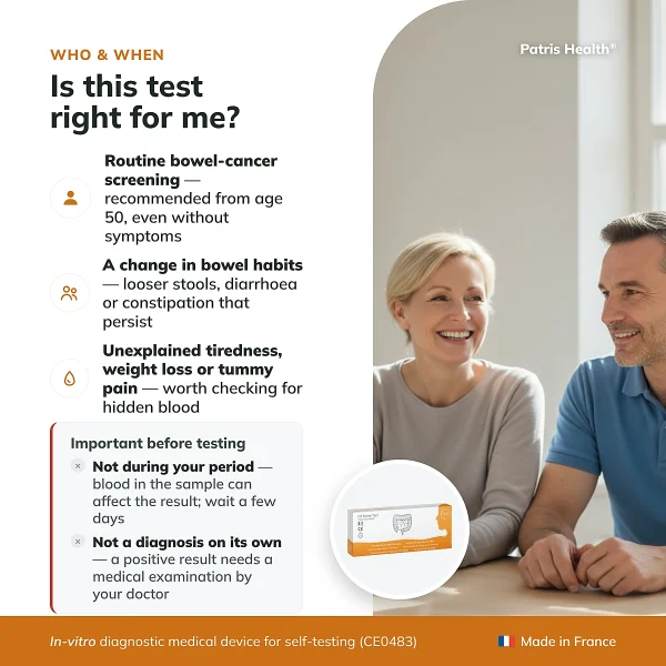 Infographic showing who the Patris Health FIT Home Test is suitable for