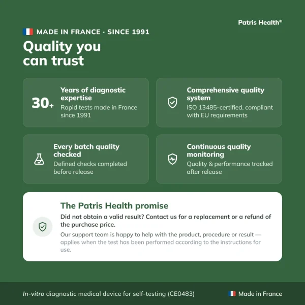 Quality standards for the Patris Health Lyme Disease Home Test made in France