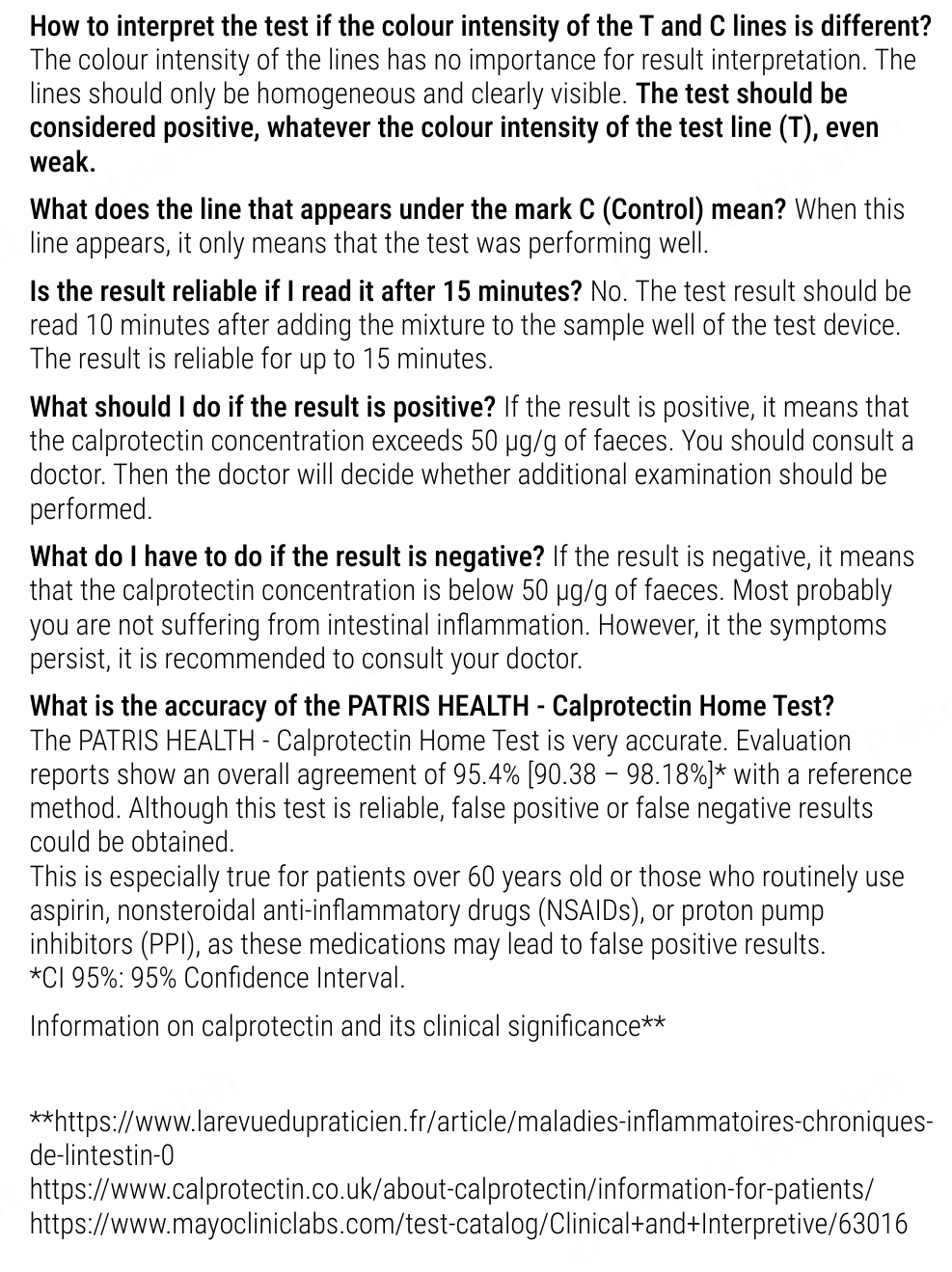 Patris Health Calprotectin Home Test instructions for use – about the test, questions and answers (part 2)