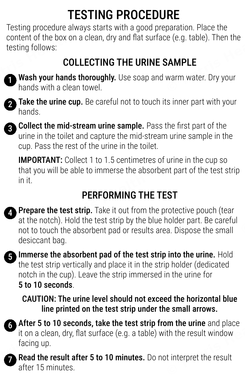 Patris Health Kidney Function Home Test instructions for use – the testing procedure