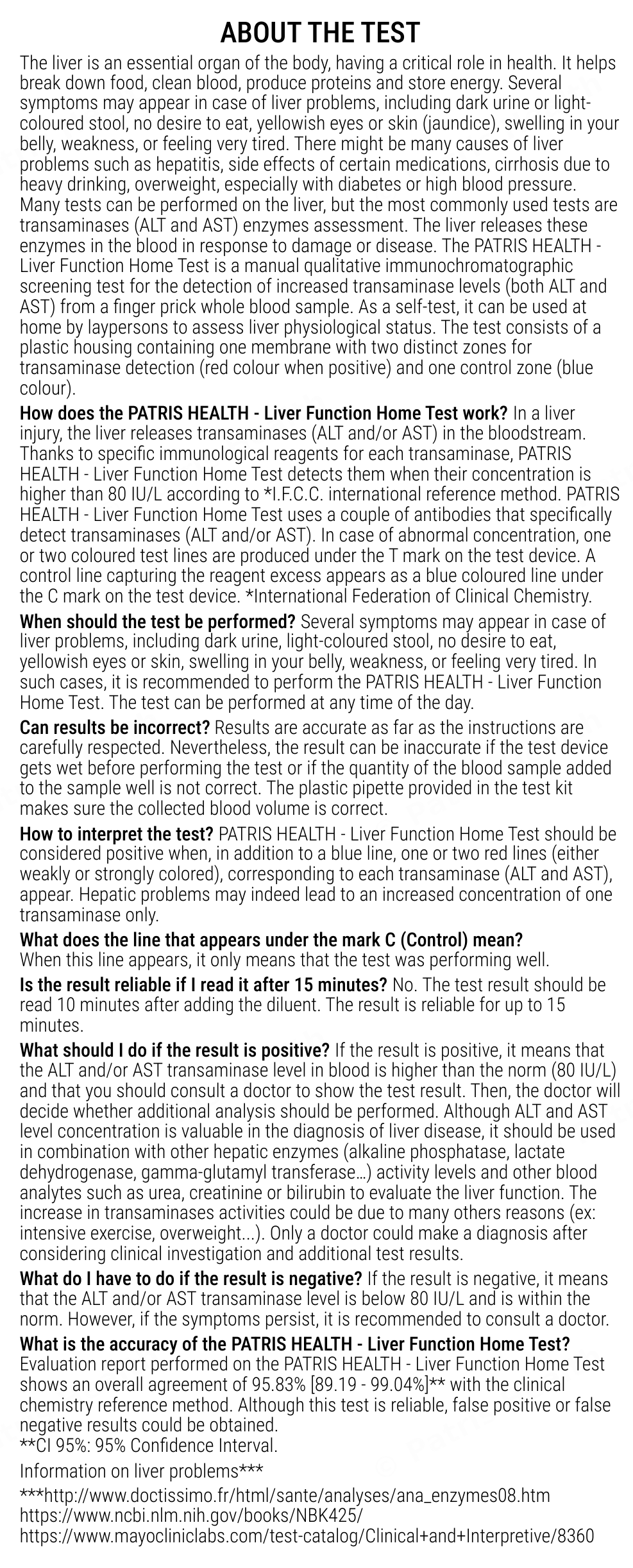Patris Health Liver Function Home Test instructions for use – about the test, questions and answers