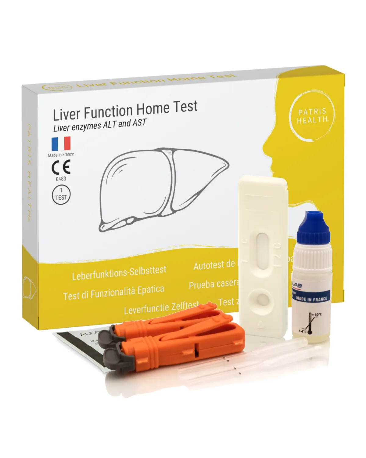 Patris Health Liver Home Test: the box and the contents of the kit