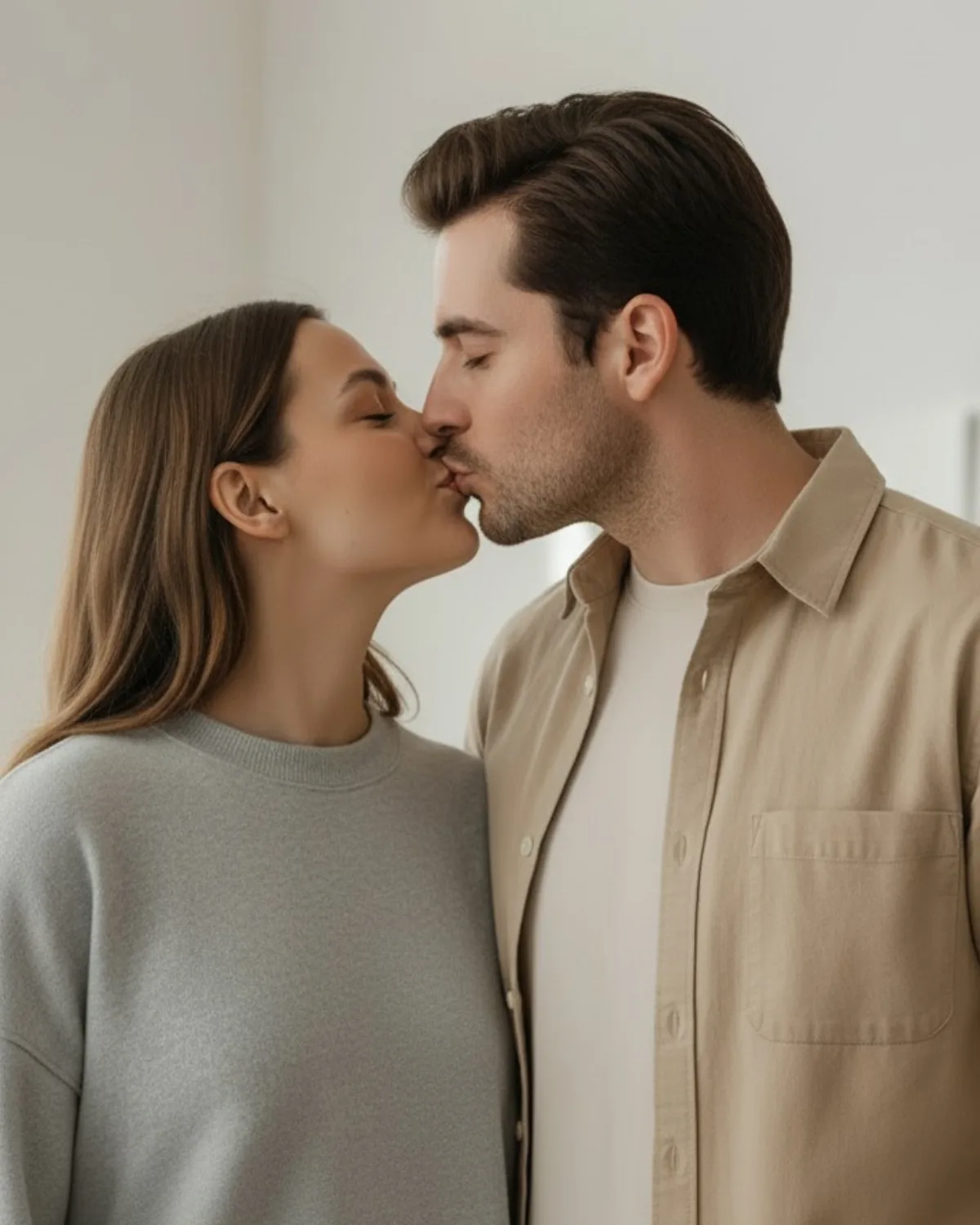 A couple kissing at home