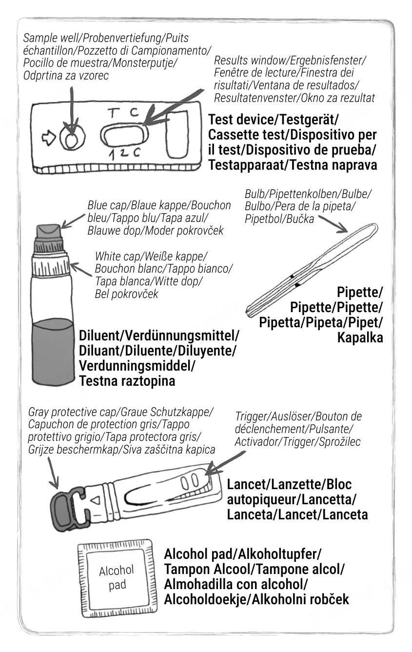 Patris Health Thyroid Function Home Test instructions for use – the parts of the kit