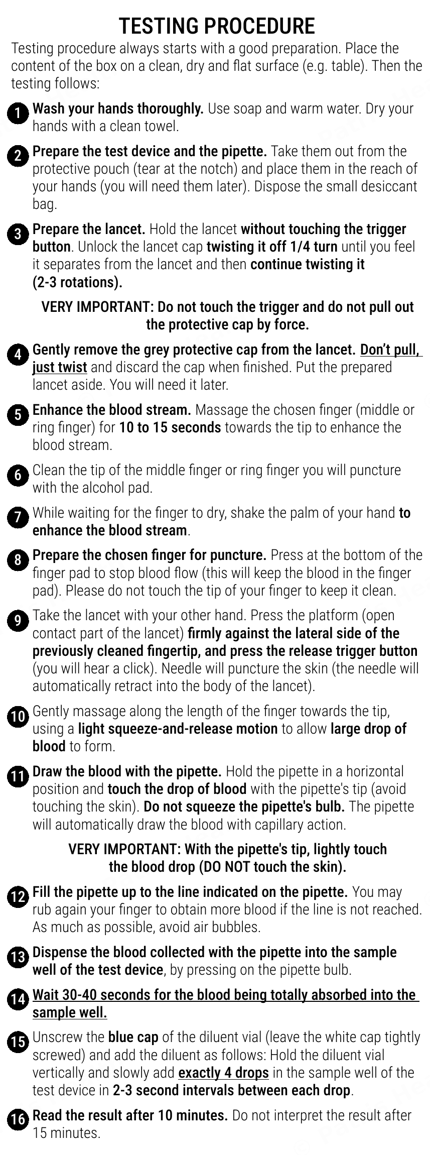 Patris Health Thyroid Function Home Test instructions for use – the testing procedure