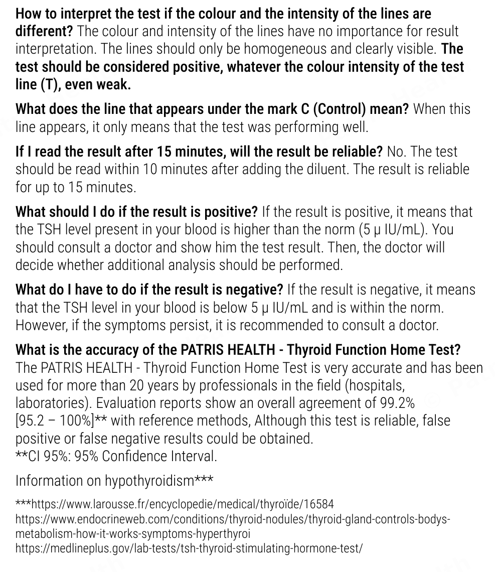 Patris Health Thyroid Function Home Test instructions for use – about the test, questions and answers (part 2)