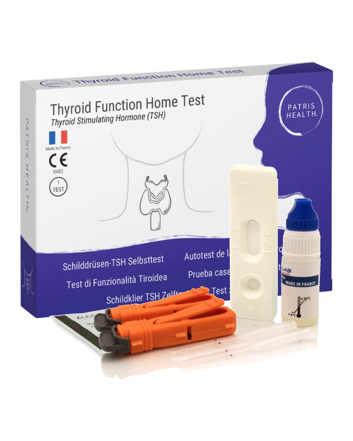 Patris Health Thyroid Home Test: the box and the contents of the kit